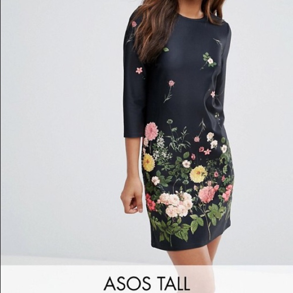 NWT ASOS Tall black floral/botanical dress. 4